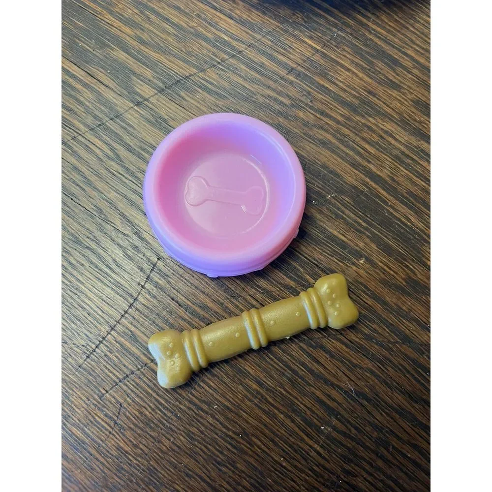 Puppy Pet Accessories - Pink Toy Dog Bowl‎ & Bone (2inx2inx1.5in)